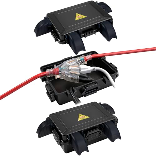 Small Outdoor Electrical Box,Waterproof Extension Cord Cover(Inner 7.3 * 5.1 * 1.6 inch) Weatherproof Connection Box w/4 Cable Entry Protect for Plug,Connector,Festive Light (2 PCS, Black) - color: 2PCS, size: Small