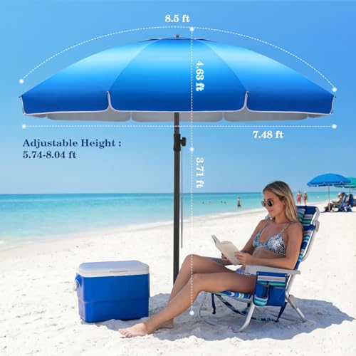 UIRWAY Beach Umbrella, Heavy Duty Windproof Beach Umbrellas with Sand Anchor & Tilt, Sun Protection Portable Beach Umbrella with Carrying Bag for Beach, Patio Garden Pool Outdoor - color: Deep Ocean Fade, size: 7.5FT