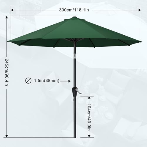 MASTERCANOPY 10FT Patio Umbrella with Push Button Tilt and Crank, Outdoor Market Umbrella with 8 Sturdy Ribs, UV Protection & Waterproof for Garden, Deck, Backyard, Pool (Forest Green) - color: forest green, size: 10FT