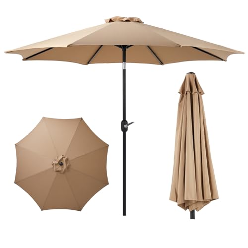 OLIXIS Patio Umbrella with Tilt and Crank Button & Sturdy Ribs Waterproof, Patio Table Umbrella Perfect for Poolside, Terrace, Beach and Outdoor Restaurant - color: Brown, size: 9FT NO LEDs