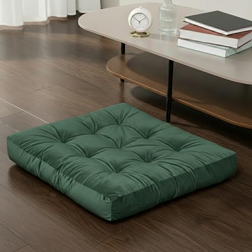 Meditation Cushion, Floor Cushion for Adults, Velvet Floor Pillow for Sitting, Tufted Seat Cushion for Yoga, Living Room, Bedroom & Reading Nook, Machine Washable, 22 x 22 Inch, Green - color: Green, size: 1pack
