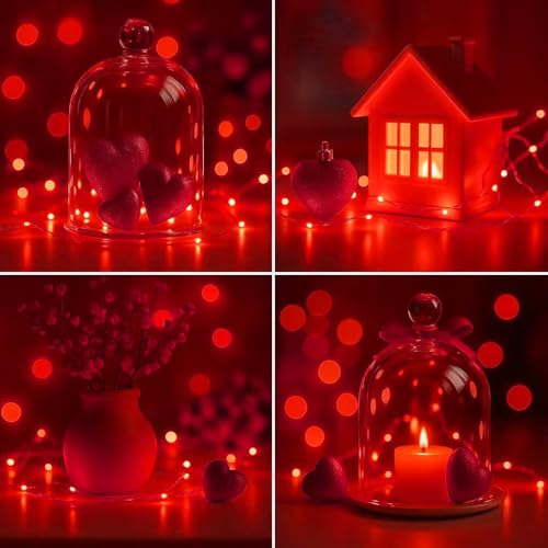 6 Pack Fairy Lights Battery Operated with Timer Silver Wire Mini 13FT 40LED Waterproof Cuttable Twinkle Christmas String Lights for Home Bedroom Wedding DIY Centerpiece Birthday (Red) - color: Red