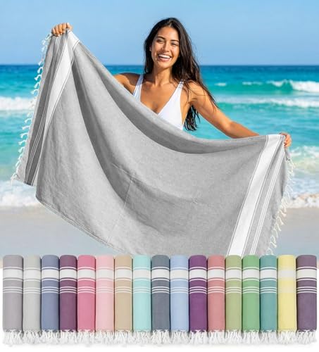 LANE LINEN Beach Towel, Oversized Beach Towel 39"x71", Lightweight Beach Essentials for Women, Large Pool Towel, Absorbent & Quick Dry, Sand Free Beach Towel - Alloy - color: 03: Alloy, size: Pack of 1
