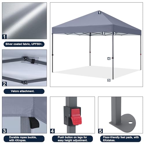 COOSHADE Durable Easy Pop Up Canopy Tent 10x10Ft, with 4 Sandbags(Grey) - color: Gray, size: 10x10Ft