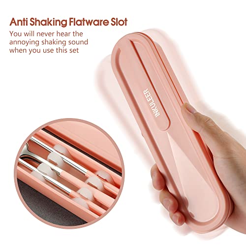 Travel cutlery set, 18/8 stainless steel cutlery, Reusable utensils set with case, Portable Silverware Lunch Box for Camping and Office (Pink/knife set) - color: Pink