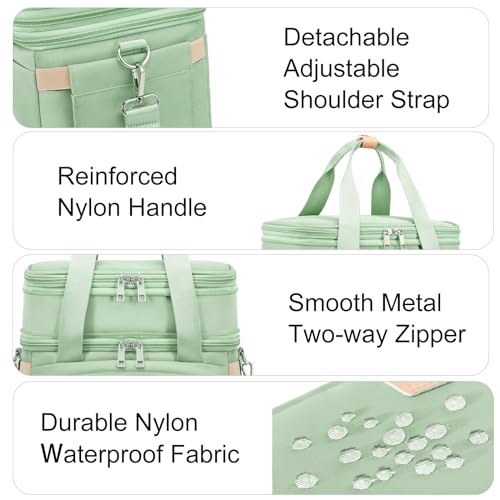 MAPLELILY Lunch Box for Men Women - Double Deck Insulated Lunch Bag, Large Leak Proof Tote Cooler, Wide Open Dual Compartment Lunch Bags with Shoulder Strap, For Work Picnic Hiking Beach, Green - color: Green