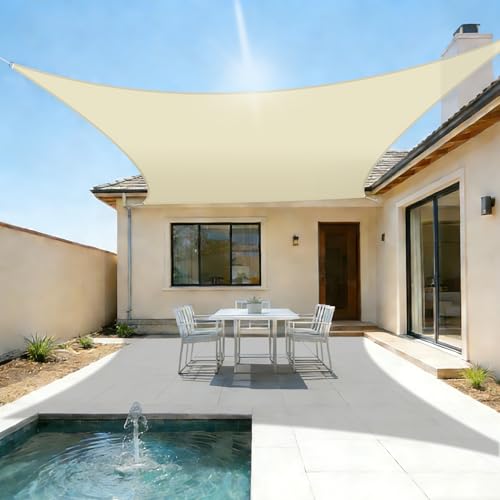 SunnyRoyal Sun Shade Sail 8'x12' Rectangle UV Block Sunshade Canopy Awning Shade Cloth for Outdoor Patio Garden Swimming Pool (Beige)