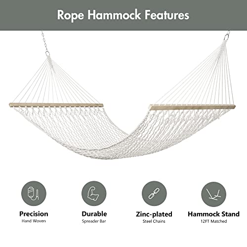 ANOW Outdoor Rope Hammock with Spreader Bars, Heavy Duty Hammock with Pad for Outdoors Indoors, 450 LBS Weight Capacity, Gray - color: Grey, size: Without Stand