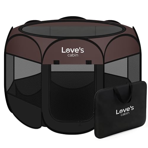 Love's cabin Pet Puppy Dog Playpen, Large Dog Tent Crates Cage Indoor/Outdoor, Portable Playpen for Cat, Foldable Pop Up Dog Kennel Playpen with Carring Case, Removable Zipper Top, Brown - color: Brown, size: 38.0"L x 38.0"W x 23.0"H
