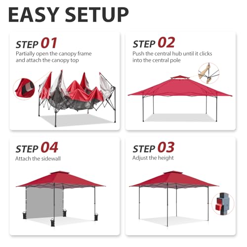 EAGLE PEAK 13x13 Pop up Canopy Tent w/One Wall, Instant Canopy Easy Set up Folding Shelter w/One Privacy Curtain, 169 Square Feet Sun Shade, Red - color: Red