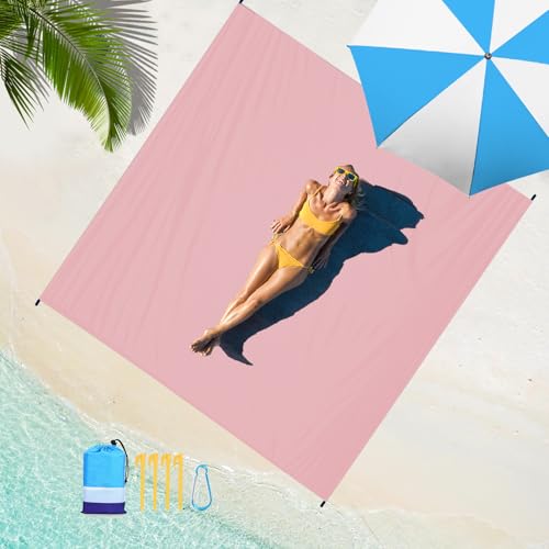 Beach Blanket Waterproof Sandproof Oversized Lightweight 78''×110'' 1-7 Adults Blanket Beach Large Picnic Mat for Travel Camping Hiking Picnic - color: Pink, size: 78''x110''