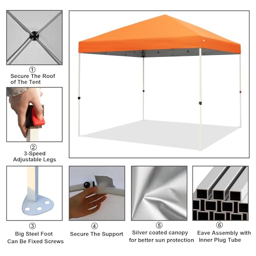 Northroad 10x10ft Pop Up Canopy, Popup Outdoor Canopy Tent with Wheeled Carrying Bag,Portable Gazebo Shelter for Patio,Deck,Garden,Beach - color: Orange-10x10, size: 10x10