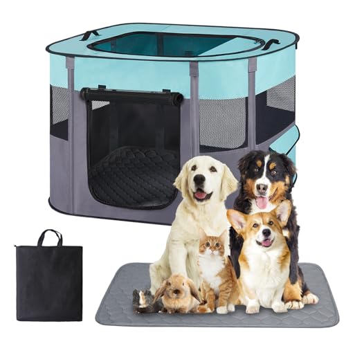 Pet Dog Cat Playpen with Waterproof Pad,Portable Puppy Kitten Rabbit Crate and Other Small Animals Kennel Cage Tent for Indoor Outdoor Travel Camping,Water-Resistant Breathable Shade Cover (Green S) - color: Green, style: Small(28*23*19)