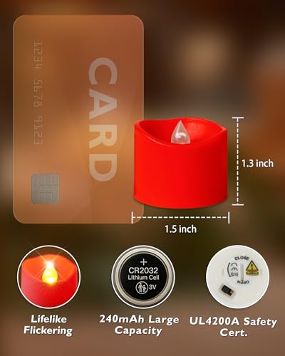 Homemory Red Tea Lights Candles Battery Operated, 200+Hour Flameless Flickering Fake Electric LED Colored Tealights Candles for Party, Wedding, Anniversary, Halloween, Christmas, 12-Pack - color: Red, size: Pack of 12