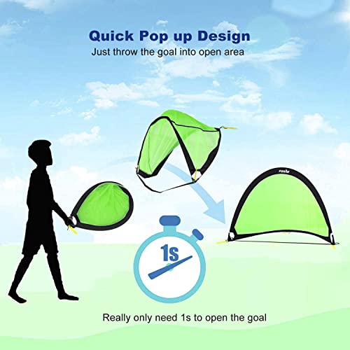Poray Soccer Goal for Kid Easy-up Set of Two Portable Soccer Net 210D Oxford with 8 Field Marker Cones Extra Stakes Fun for Backyard and Soccer Training - color: Green, size: 2.4ft