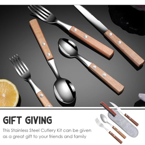 Camping Cutlery Set with Stainless Steel Knife Fork Spoon, Reusable Lunch Box Flatware Set with Gray Carry Bag for Outdoor Hiking Picnic