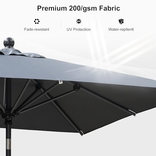 PURPLE LEAF 6' x 6' Square Patio Umbrella Outdoor Table Umbrella Aluminum Frame Market Umbrella Sun Umbrella with 8 Sturdy Ribs & Tilt for Garden Deck Lawn & Pool Gray - color: Gray, size: 6' x 6'