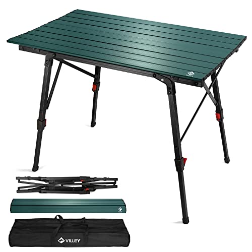 VILLEY Portable Camping Table with Adjustable Legs, Lightweight Aluminum Folding Beach Table with Carrying Bag for Outdoor Cooking, Picnic, Beach, Backyards, BBQ and Party - Green - color: Green
