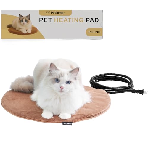 Pet Heating Pad for Cats Dogs Indoor & Sheltered Outdoor Waterproof Heated Cat Bed Heated Dog Bed Chew Resistant Cord Constant Temperature Brown Round 16 Inch - color: Brown, size: Round: 16" x 16" x 1.3"