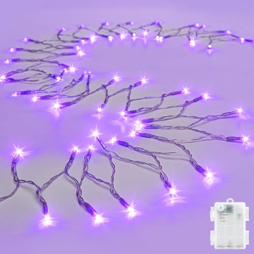 cshare String Lights Outdoor Waterproof 9.8ft 30 LED, Purple Fairy Lights Battery Operated with Timer Clear Wire for Indoor & Outdoor Christmas Halloween Decorations Garland Party Garden - color: Purple