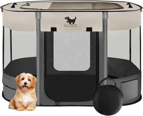 Rest-Eazzzy Dog Playpen, Foldable Kitten Playpen for Medium Dogs, Portable Pet Puppy Playpen with Removable Shade Cover, Indoor Outdoor Travel Camping Use for Small Pets with Carrying Case (S, Grey) - style: Small