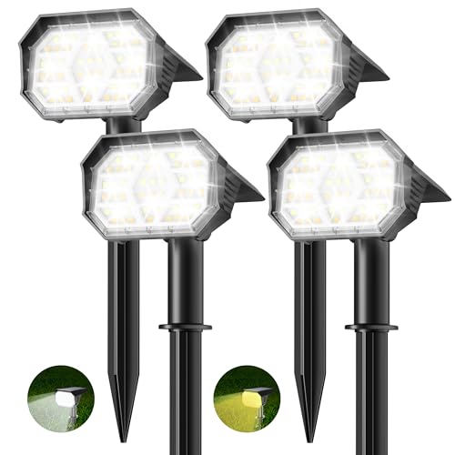 Brightown 4Pack Solar Spot Lights Outdoor [Cool & Warm Light 2-in-1], IP67 Solar Lights Outdoor Waterproof with 1800mAh, Two Mounting Methods Outdoor Solar Lights for Yard, Garden and Pathway - color: 2 Colors: Cool White & Warm White, size: 4 Pack