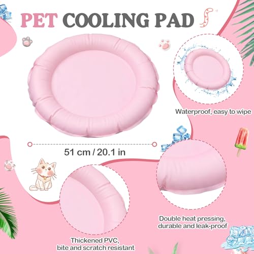 Drydiet Pet Cooling Mat for Cats and Small Dogs, 20.1'' x 20.1'' Thickened Round Blue Pad Anti-Grab Internal Gel Without Water Filling, Lightweight, Washable, Playmat for Indoor/Outdoor - color: Light Pink, size: 20.1'' X 20.1''