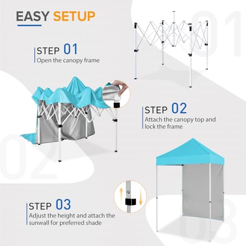 EAGLE PEAK Pop up Canopy 5x5, Outdoor Portable Canopy Tent with One Removable Sunwall, Carry Bag Included, Light Blue - color: Light Blue