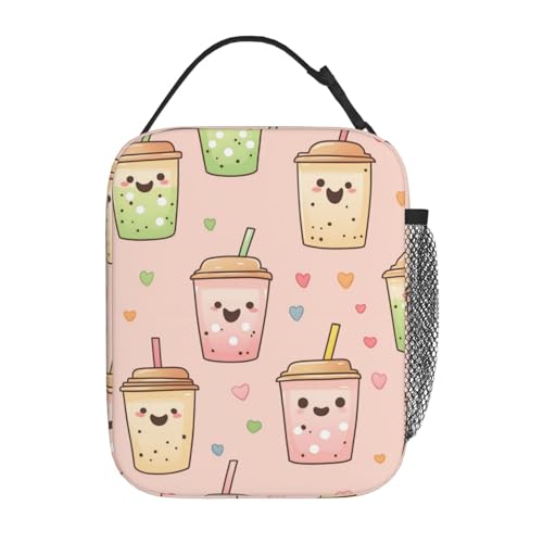 Reusable Cute Bubble Tea Lunch Box for Kids Girls Boys Women Adult, Insulated Pastel Drink Lunch Bag,Polyester Cooler Handbags Case for School Picnic Work Travel Beach or Hiking - color: Bubble Tea