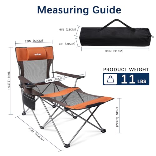apollo walker Reclining Beach Chair, Adjustable 90-135° Backrest Camping Lounge Chairs for Adults, Folding Chair with Foot Rest & Detachable Pillow - Standard 6-Leg, Orange - color: Orange, style: 6-Leg