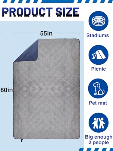 Aulock 55''W x 80''L Warm Outdoor Stadium Blanket Waterproof - Portable & Windproof Navy Blanket with Sherpa Fleece Lining for Camping Winter Cold Weather - color: Navy, size: 55'' W x 80''L