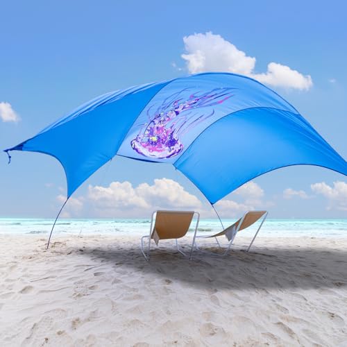 Beach Wind-Powered Shade Canopy, Portable Sun Shelter Tent, UPF 50+ UV Protection, Lightweight, Easy Set Up, 150 Sq. Ft. of Shade for up to 6 People, Regatta Jellyfish - color: 3-Regatta