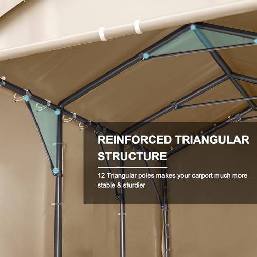 Carport, 10x20ft Heavy Duty Car Port, Portable Garage with Steel Frame, Carports Canopy Storage Shed Party Tent with Waterproof Tarp for Car Boat Truck (Beige) - color: Beige