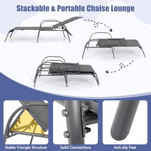 Tangkula Lounge Chair Outdoor, Patio Chaise Lounge with Adjustable Backrest, Reclining Pool Lounge Chair for Outside with Heavy Duty Steel Frame, Suitable for Beach, Yard, Balcony, Poolside - color: Grey
