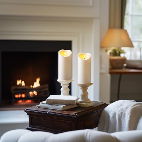 Amagic 4” x 9” Large Outdoor Waterproof Flameless Candles with Remote, Battery Operated Candles with Timer, Flickering Fake LED Pillar Candle for Patio Yard Porch Decor, Ivory White, Set of 2 - color: Ivory White, size: D4" x H9"