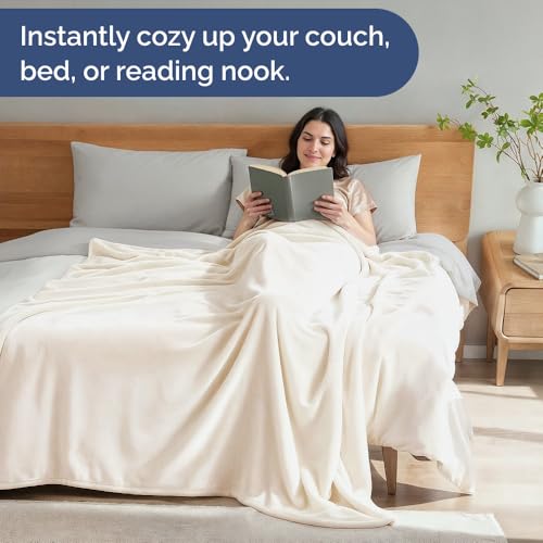 Ultra Soft Fleece Blanket Throw Size - Flannel Fleece Luxury Throw Blanket - Lightweight for Couch Bed Chair - Thick, Warm and Breathable - All Season Cozy Fuzzy, Anti-Static Microplush Bedding, Cream - color: 01 - Cream, size: Throw (50" x 60")