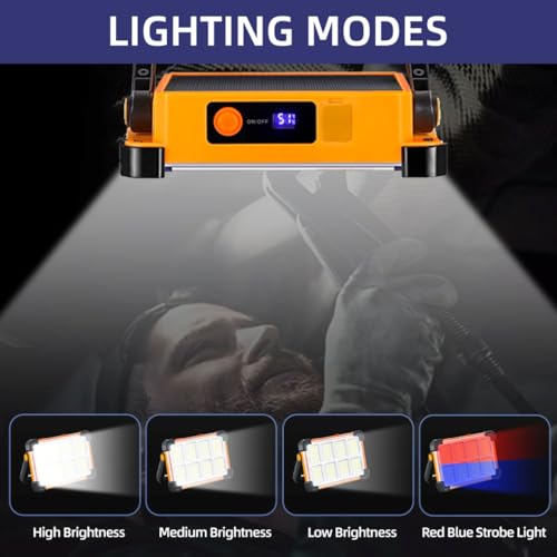 Solar Work Light Rechargeable Lamps Camping Light 120W 6000mAh 144 LED Outdoor Work Light for Emergency Mechanic Repairing Camping - color: Yellow