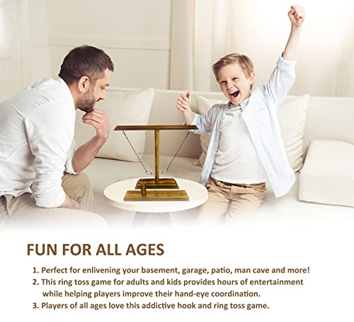 Ring Toss Games for Adults, Indoor Outdoor Yard Games, Patio Decor, Wooden Hook and Ring Game for Bars, Home, Party - color: Large Size- 15.7" X 13"Dark Wood