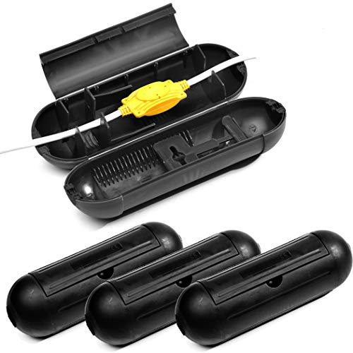 4 Pack Extension Cord Protective Cover Set (Black) | Indoor Outdoor Water-Resistant Holder for Holiday String Lights and Wires | Capsule Shaped Protector with Large Compartment - color: Black, size: Large (Standard)
