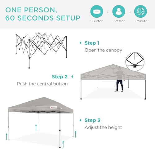 Best Choice Products 10x10ft Pop Up Canopy Tent, Outdoor Shade, 1 Person 1 Minute Set Up, Carry Case, 4 Weight Bags - Light Gray - color: Light Gray, size: 10x10ft