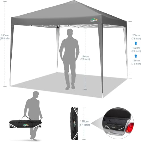 COBIZI 10x10 Pop Up Canopy Tent with 4 Sandbags, Easy Set Up Gazebo, Instant Outdoor Sun Shelter with 8 Stakes,4 Ropes&Carry Bag, Tent for Parties, Beach, Backyard,Camping(Gray - color: Gray, size: 10x10FT without sidewall