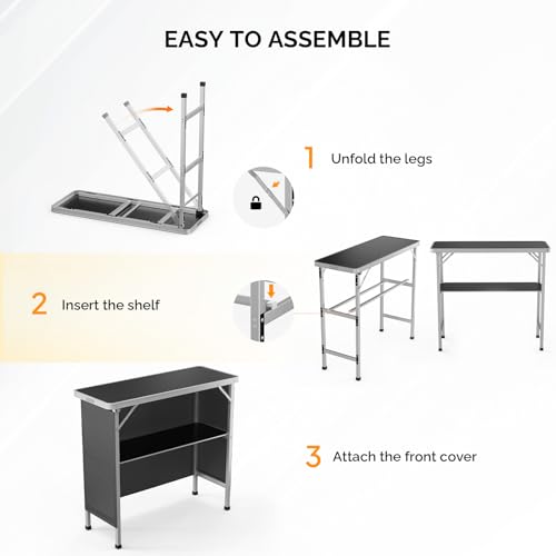Bonnlo Folding Portable Bar Table, Mobile Bar Table for Events, Party, Camping, Picnic, Tradeshow, Indoor with Black Skirt 39 "L x 34" H - color: Black