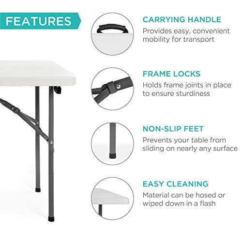 Best Choice Products 4ft Plastic Folding Table, Indoor Outdoor Heavy Duty Portable w/Handle, Lock for Picnic, Party, Camping - White - color: White, size: 4ft