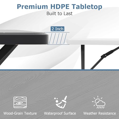 Moccha Picnic Table Bench Set - Portable Plastic Picnic Table w/Steel Frame & Wood-Like Texture, All Weather Heavy Duty Picnic Table Kit, Picnic Tables for Outdoors Garden Patio Party Dining (Grey) - color: Grey