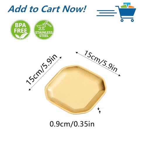 SANQIAHOME 5.9 * 5.9 inch square Appetizer Plates,thick stainless steel Dinner Plates, Pasta Dessert Plates for Sushi, Fruit oven/Dishwasher Safe, Set of 4,Gold - color: Gold, size: 5.9x5.9 in