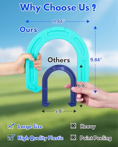Giant Horseshoe Game Set for Adults and Family – 10" Oversized Lawn Toss Game with Jumbo Horseshoes, Rings, Stakes & Stands – Large Outdoor Yard Game for Backyard, Beach, Camping, Party Fun