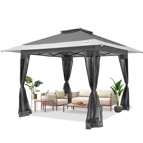 Quictent 13'x13' Pop up Gazebo Canopy Tent, One Person Set up Portable Instant Folding Shelter, Outdoor Canopy Tent with Extra Shade for Backyard, Patio, Party - color: Gray, size: 13x13