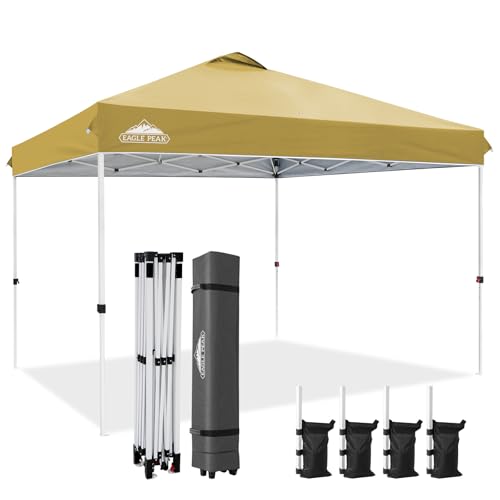 EAGLE PEAK Pop Up Canopy Tent with Wheeled Carry Bag, 8 Stakes, 4 Ropes, 4 Weight Bags, Easy Set Up Tent Canopy, 12x12 ft, 144sqft of Shade, Beige - color: Beige, size: 12x12