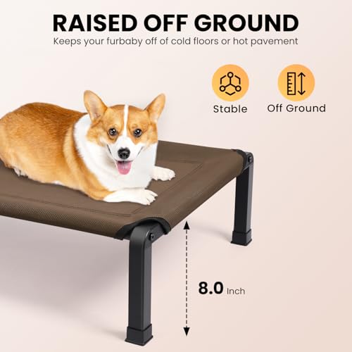 Heeyoo Elevated Dog Bed, Cooling Raised Pet Cot with Chew Proof Mesh Fabric and Steel Frame, Portable Dog Cot Bed with No-Slip Rubber Feet, 42 in - color: Brown, size: 42"L x 30"W x 8"H