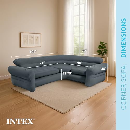 Intex 68575EP Inflatable Corner Sofa with 2 68564EP Ultra Lounge Chairs & Ottomans, Indoor Use, Cupholders, 2-in-1 Valve, 880lb/220lb Capacity